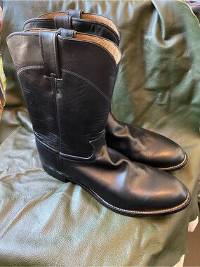 Justin Boots Black Leather Western Pull-On Cowboy Boots